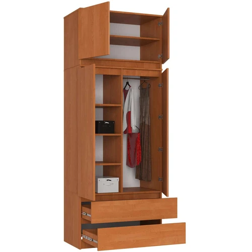Spinta AKORD S90, su antstatu, 2 durimis ir 2 stalčiais, rudos spalvos, 90 × 234 × 51 cm - Spintos, spintelės