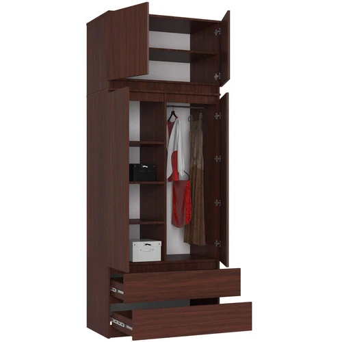 Spinta AKORD S90, su antstatu, 2 durimis ir 2 stalčiais, rudos spalvos, 90 × 234 × 51 cm - Spintos, spintelės