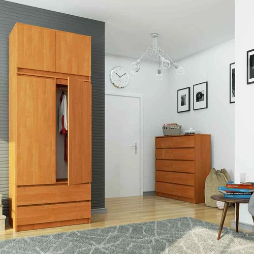 Spinta AKORD S90, su antstatu, 2 durimis ir 2 stalčiais, rudos spalvos, 90 × 234 × 51 cm - Spintos, spintelės