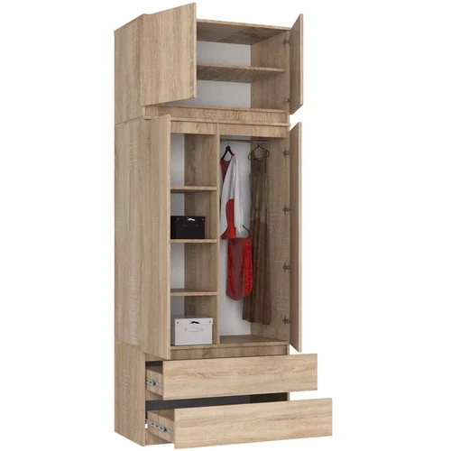 Spinta AKORD S90, su antstatu 2 durys ir 2 stalčiai, rudos spalvos, 90 × 234 × 51 cm - Spintos, spintelės