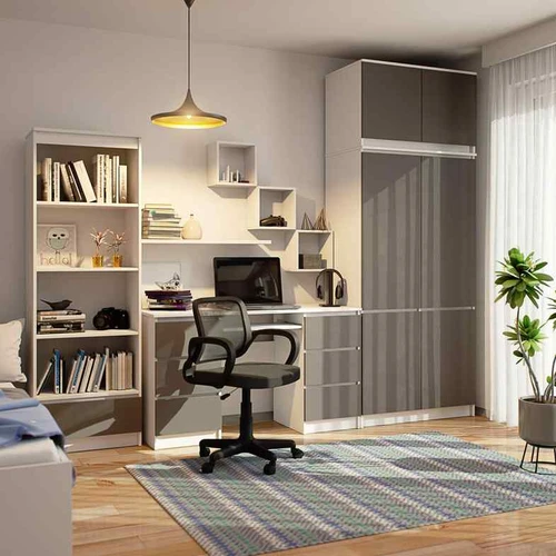 Spinta AkordV2 S90, 6 durų, baltos/pilkos spalvos, 90 × 235 × 51 cm - Spintos, spintelės