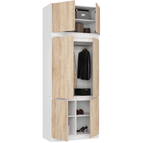 Spinta AkordV2 S90, 6 durų, baltos/rudos spalvos, 90 × 235 × 51 cm - Spintos, spintelės