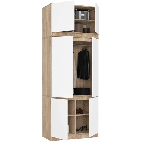 Spinta AkordV2 S90, 6 durų ir 6 lentynų, ąžuolo/baltos spalvos, 90 × 235 × 51 cm - Spintos, spintelės