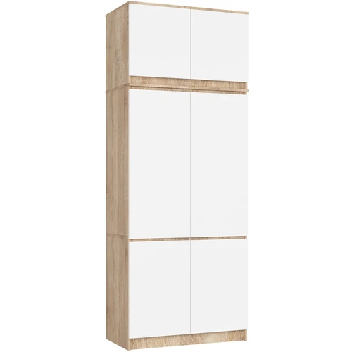 Spinta AkordV2 S90, 6 durų ir 6 lentynų, ąžuolo/baltos spalvos, 90 × 235 × 51 cm