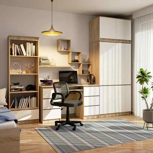 Spinta AkordV2 S90, 6 durų ir 6 lentynų, ąžuolo/baltos spalvos, 90 × 235 × 51 cm - Spintos, spintelės