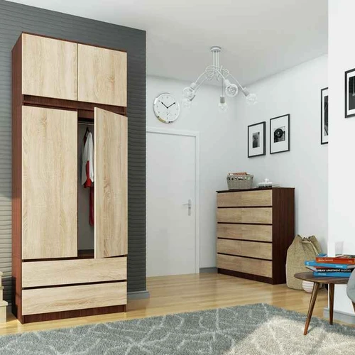 Spinta, antresolė ir 2 stalčiai, rudos/ąžuolo spalvos, 90 × 234 × 51 cm - Spintos, spintelės
