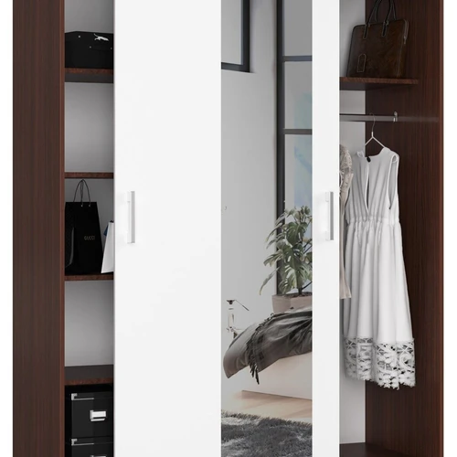 Moderni drabužių spinta balta ir tamsiai ruda