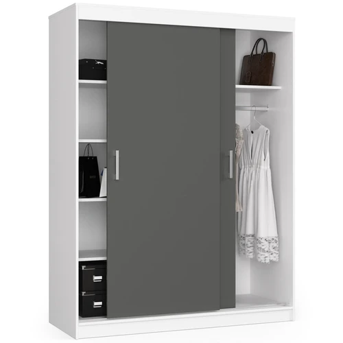 Erdvus drabužių spintos modelis su 5 lentynomis ir pakabomis