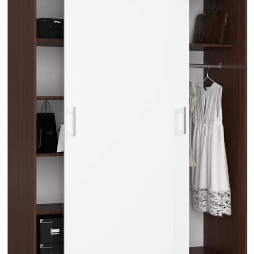 Tamsiai ruda ir balta spinta dviems žmonėms