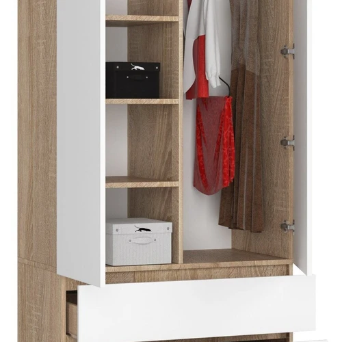 Kompaktiška spinta su drabužių bėgiu ir lentyna