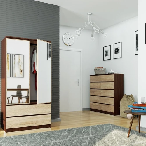 Stilingu spintos su veidrodžiu ir talpiais stalčiais