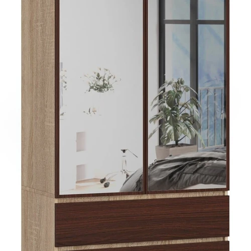 Spinta NORE S su veidrodžiu, tamsiai rudos/ąžuolo spalvos