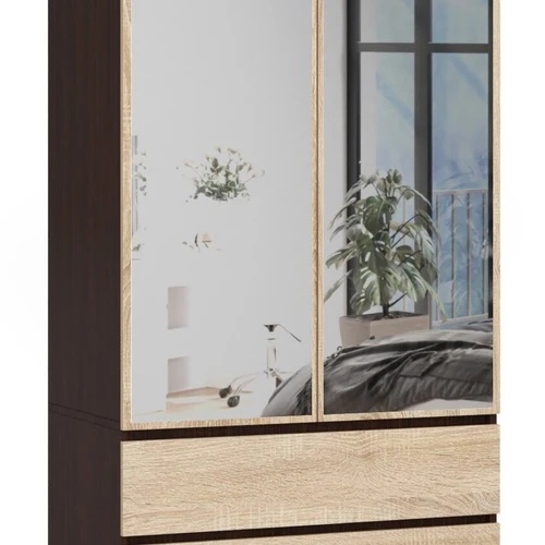 Spinta NORE S su veidrodžiu, tamsiai rudos/ąžuolo spalvos