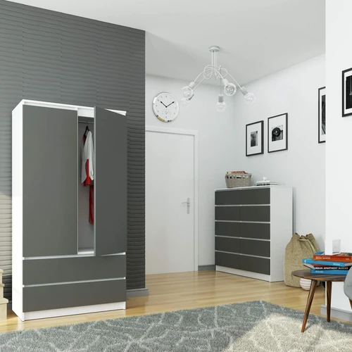 Universalus spintos sprendimas su grafito fasadu ir baltu korpusu