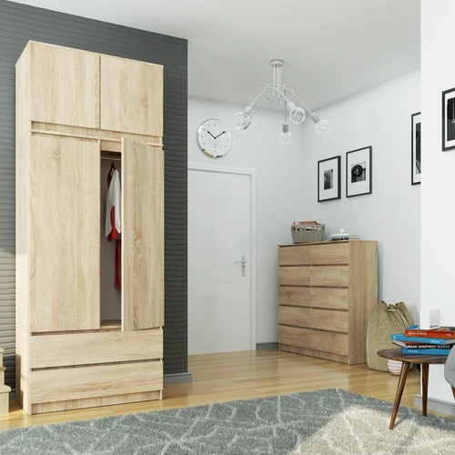 Drabužių spinta su lentynomis ir kabykla – erdvus saugojimas