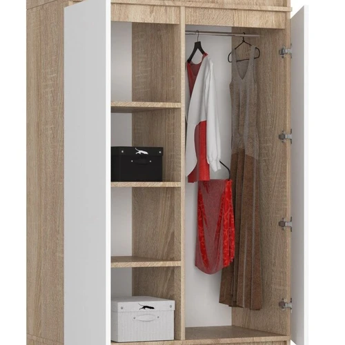 Talpi drabužių spinta su ištraukiamais stalčiais ir lentynomis