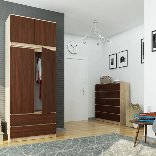 Dviejų durų spinta su 2 stalčiais ir 4 lentynomis