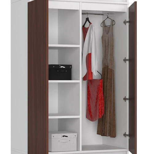 Tamsiai ruda spinta su 4 lentynomis ir drabužių kabykla