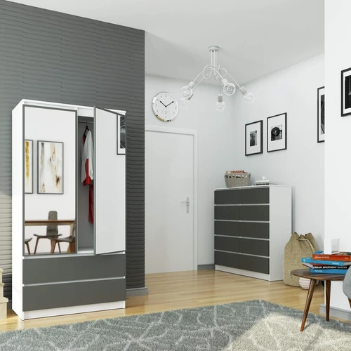 Spinta S 90 cm su lentynomis ir drabužių kabykla – patogus pasirinkimas