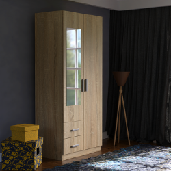 Nesurinkta 2 durų spinta su 2 stalčiais ir veidrodžiu