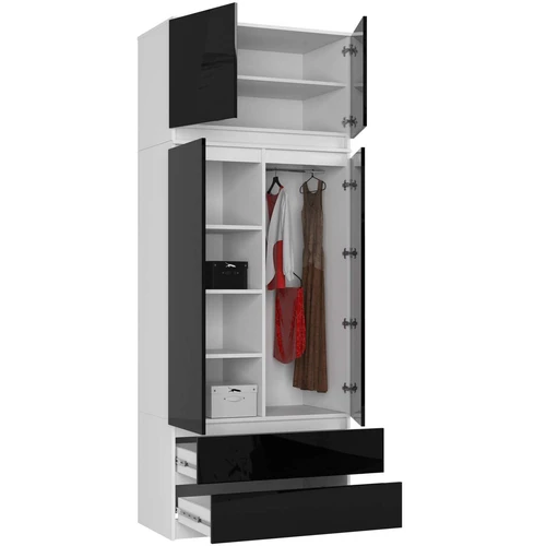 Spinta S90, 2 durų ir 2 stalčių, baltos/juodos spalvos, 90 × 234 × 51 cm - Spintos, spintelės