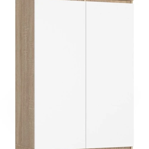 Spinta S90, 2 durų ir 2 stalčių, baltos/rudos spalvos, 90 × 234 × 51 cm