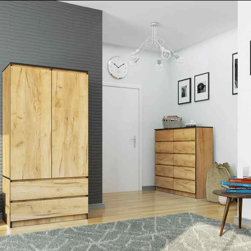 Spinta S90, 2 durų ir 2 stalčių, rudos spalvos, 90 × 180 × 51 cm - Spintos, spintelės