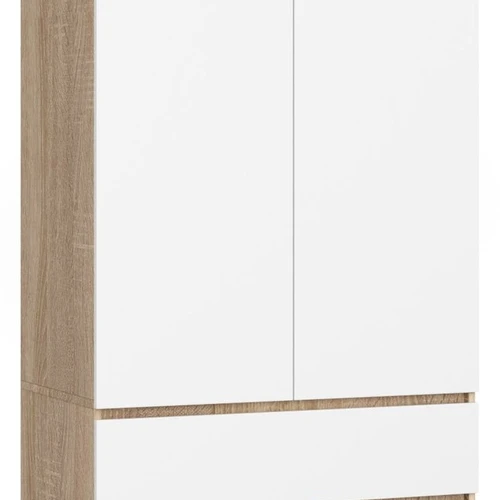 Spinta S90, 2 durys, 2 stalčiai, ąžuolo/baltos spalvos, 90 × 180 × 51 cm