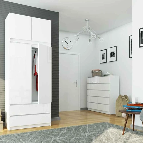 Spinta S90, 2 durys, 2 stalčiai, baltos spalvos, 90 × 234 × 51 cm - Spintos, spintelės