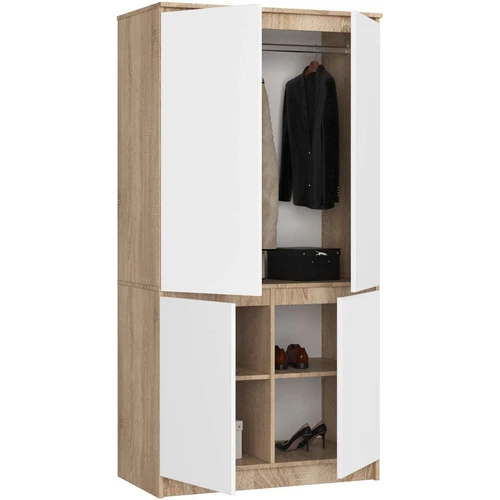 Spinta S90, 4 durys ir 4 lentynos, rudos/baltos spalvos, 90 × 180 × 51 cm - Spintos, spintelės