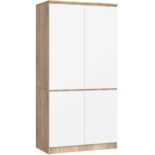 Spinta S90, 4 durys ir 4 lentynos, rudos/baltos spalvos, 90 × 180 × 51 cm