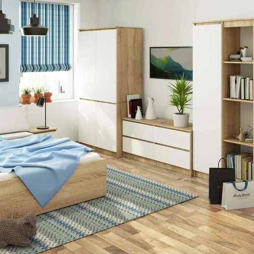 Spinta S90, 4 durys ir 4 lentynos, rudos/baltos spalvos, 90 × 180 × 51 cm - Spintos, spintelės