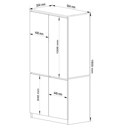 Spinta S90 4D CLP, 4 durų, baltos spalvos, 90 × 180 × 51 cm - Spintos, spintelės
