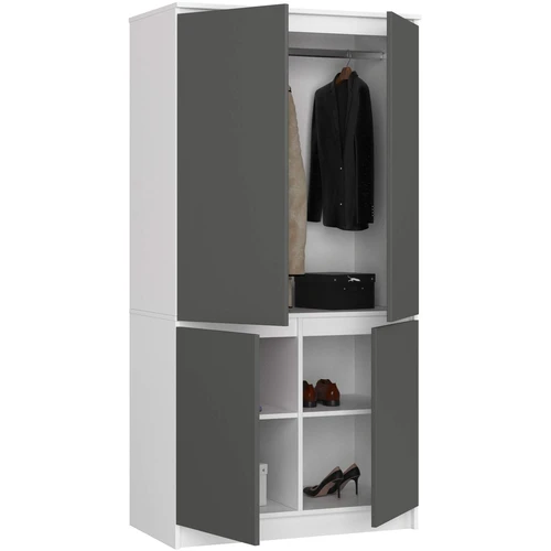 Spinta S90 4D CLP, 4 durų, baltos/pilkos spalvos, 90 × 180 × 51 cm - Spintos, spintelės