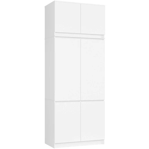Spinta S90, 6 durys ir 6 lentynos su antresole, baltos spalvos, 90 × 235 × 51 cm