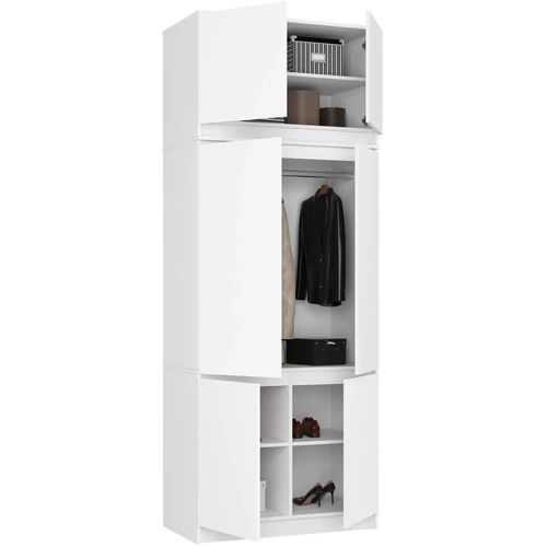 Spinta S90, 6 durys ir 6 lentynos su antresole, baltos spalvos, 90 × 235 × 51 cm - Spintos, spintelės