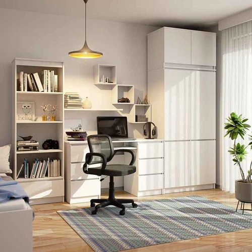 Spinta S90, 6 durys ir 6 lentynos su antresole, baltos spalvos, 90 × 235 × 51 cm - Spintos, spintelės