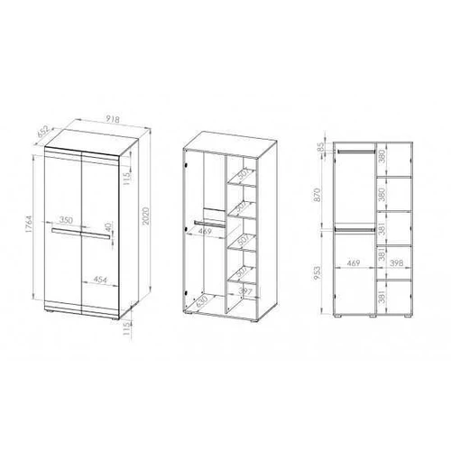 Šiuolaikinė spinta sniego pušies ir MDF New Grey spalvomis