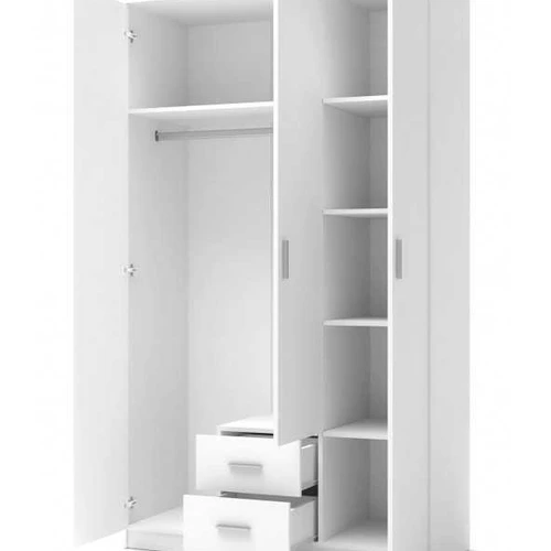 Moderni spinta su lentynomis, stalčiais ir kabykla