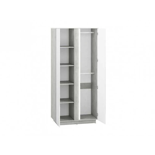 Balta blizgi spinta su MDF ir betono dekoro elementais