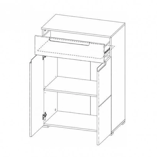 Ergonominė balta spinta su ištraukiamu stalčiumi