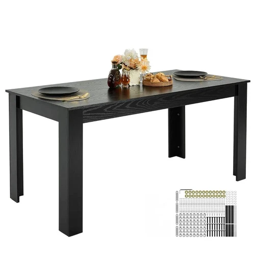 Stačiakampis medinis valgomojo stalas, 63 colių, juodas, 4–6 asmenims