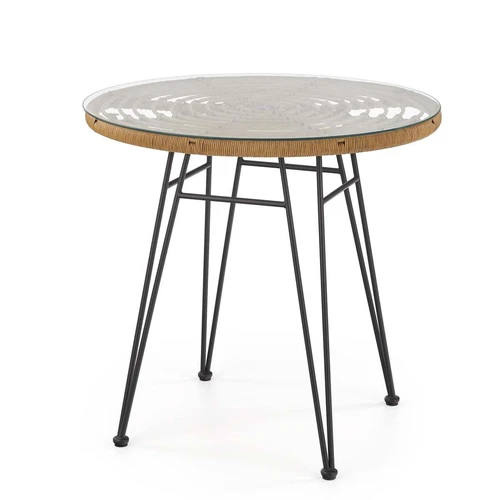 Natūralios spalvos sukamasis kėdės su stiklu ir rotangu