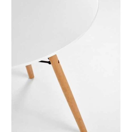 Baltas stalas su medinėmis kojomis, puikus moderniam interjerui