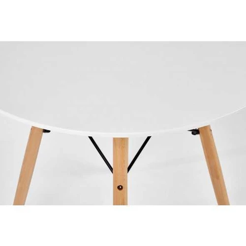 Savarankiškai surinkamas stalas su apvaliu stalviršiu ir buko medžio kojomis