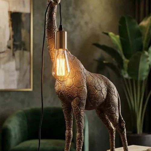 Stalinė lempa Giraffa, 1 šviesos šaltinis, Auksinė, 40 × 80 × 22 cm - Staliniai šviestuvai