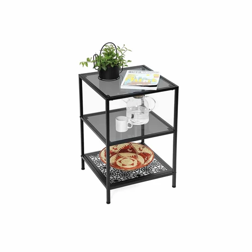 Tvirtas stiklinis staliukas su 3 lentynomis