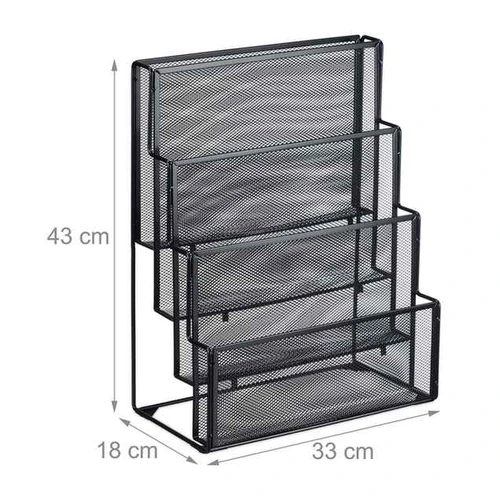 Stalo organizatorius Relaxdays, 4 skyriai, Juoda, 33 × 43 × 18 cm - Lentynos
