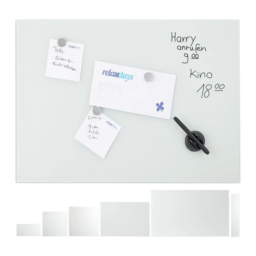 Stiklinė magnetinė lenta Relaxdays, 3 magnetai ir žymeklis