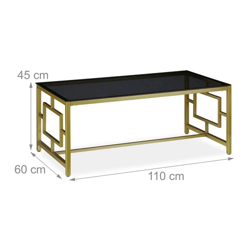 Stiklinis kavos staliukas Relaxdays 10026797.0, auksinė/juoda, 110 × 45 × 60 cm - Žurnaliniai (kavos) staliukai